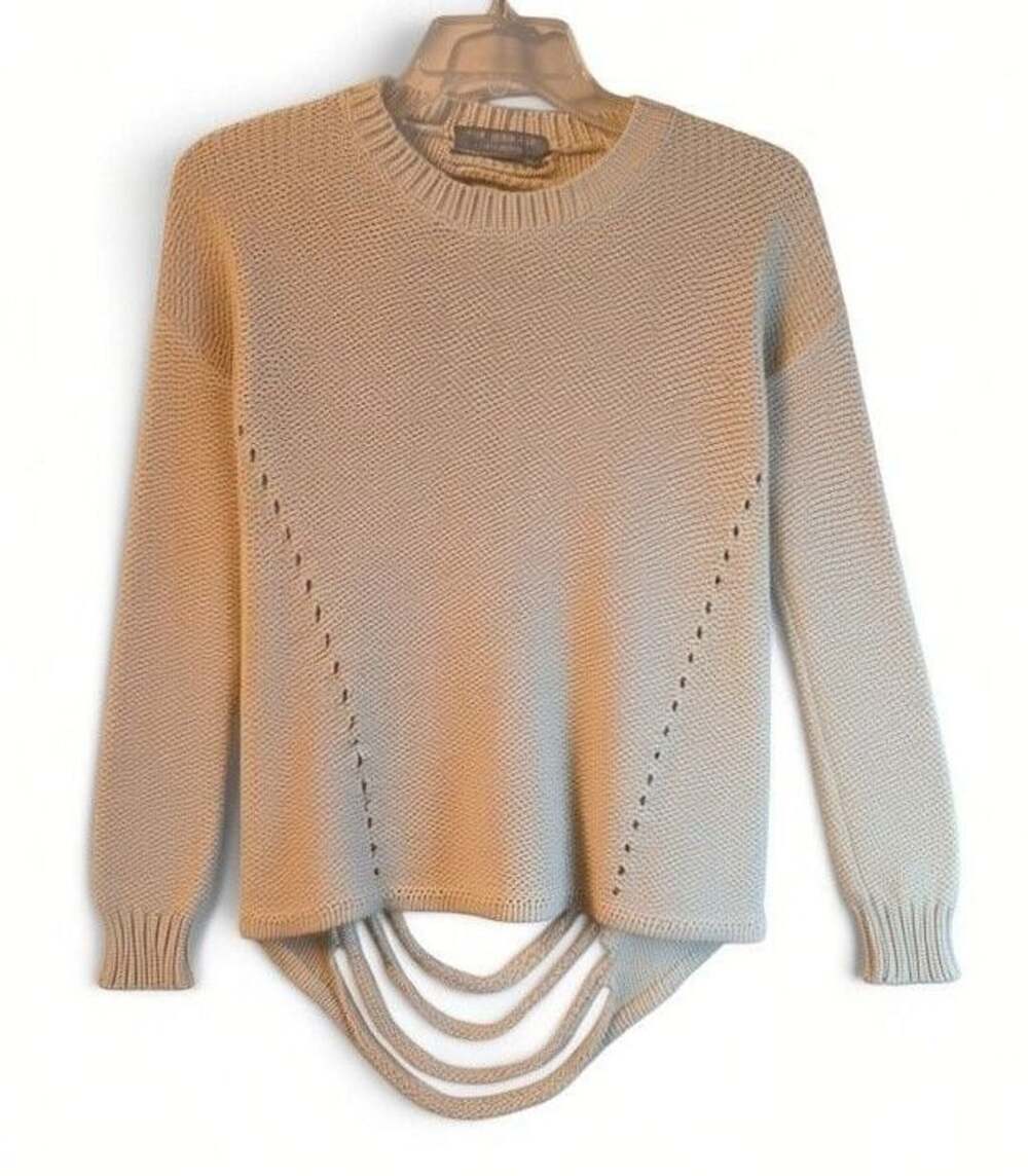 One Grey Day Los Angeles Cream Distressed Long Tail Cotton Sweater Sz S